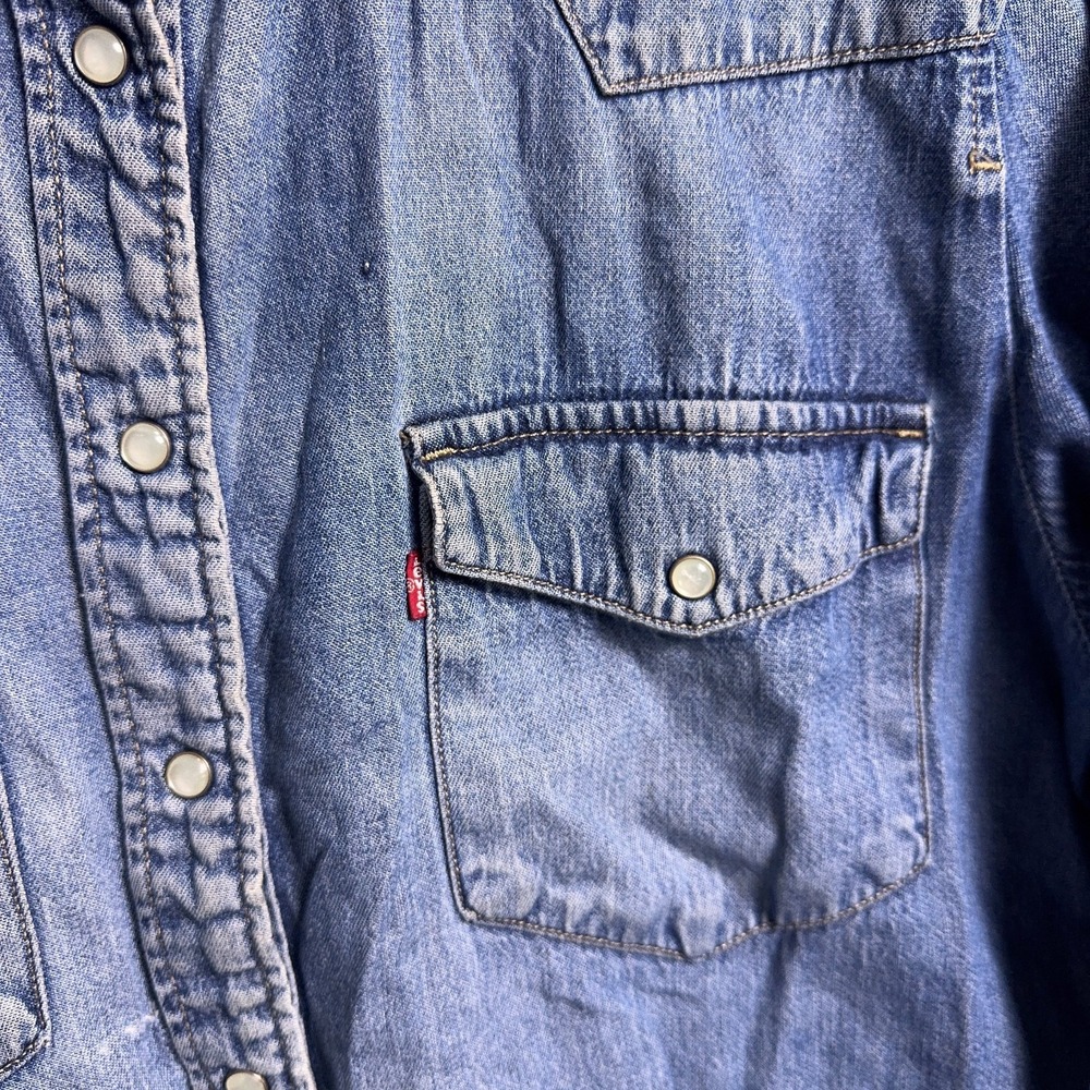 Levis Western Shirt Womens Size Large Denim Pearl Snap Blue Rodeo - Picture 2 of 10